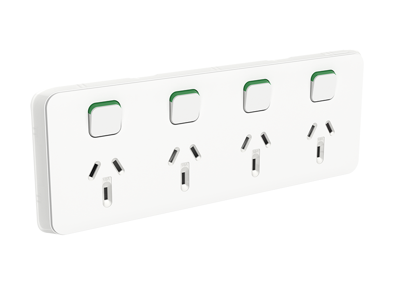 Clipsal Iconic Quad Switch Socket Outlet, Horizontal Mount, 250V, 10A, Vivid White