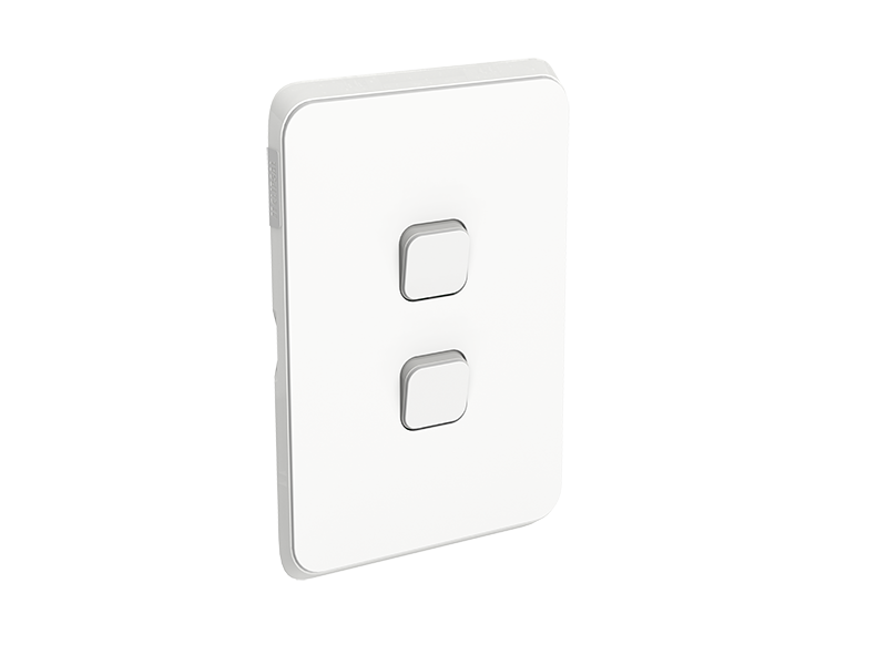 Clipsal Iconic Flush Switch, 2 Gang, Vertical Mount, 1-Way/2-Way, 250V, 10AX, Vivid White