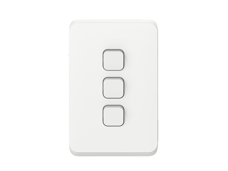 Clipsal Iconic Flush Switch, 3 Gang, Vertical Mount, 1-Way/2-Way, 250V, 10AX, Vivid White
