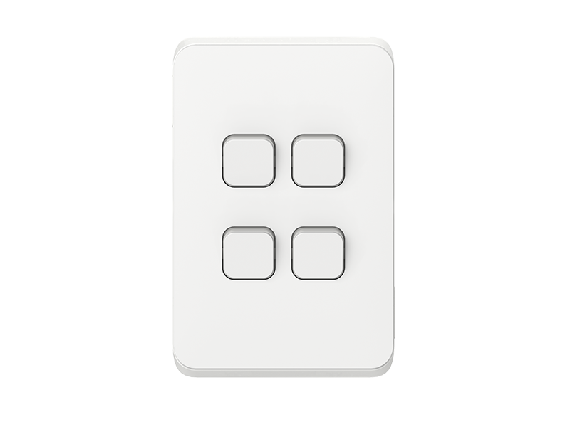 Clipsal Iconic Flush Switch, 4 Gang, Vertical Mount, 1-Way/2-Way, 250V, 10AX, Vivid White