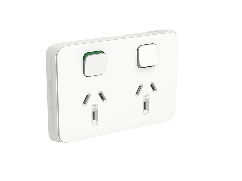 Clipsal Iconic Twin Switch Socket Outlet, Horizontal Mount, 250V, 10A, Vivid White