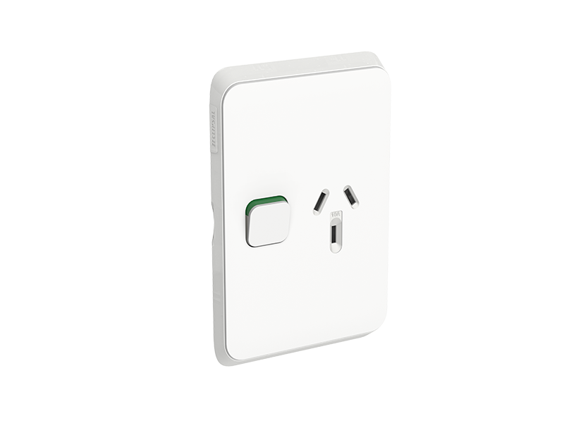 Clipsal Iconic Single Switch Socket Outlet, Vertical Mount, 250V, 10A, Vivid White