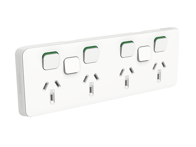 Clipsal Iconic Quad Switch Socket Outlet, Horizontal Mount, 250V, 10A with 2 Removable Extra Switch Apertures, Vivid White