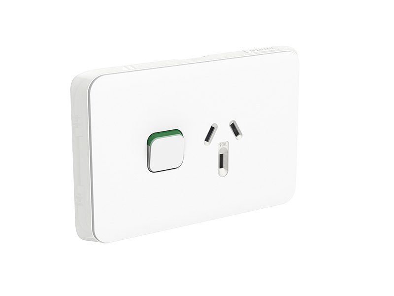 Clipsal Iconic Single Switch Socket Outlet, Horizontal Mount, 250V, 10A, Vivid White