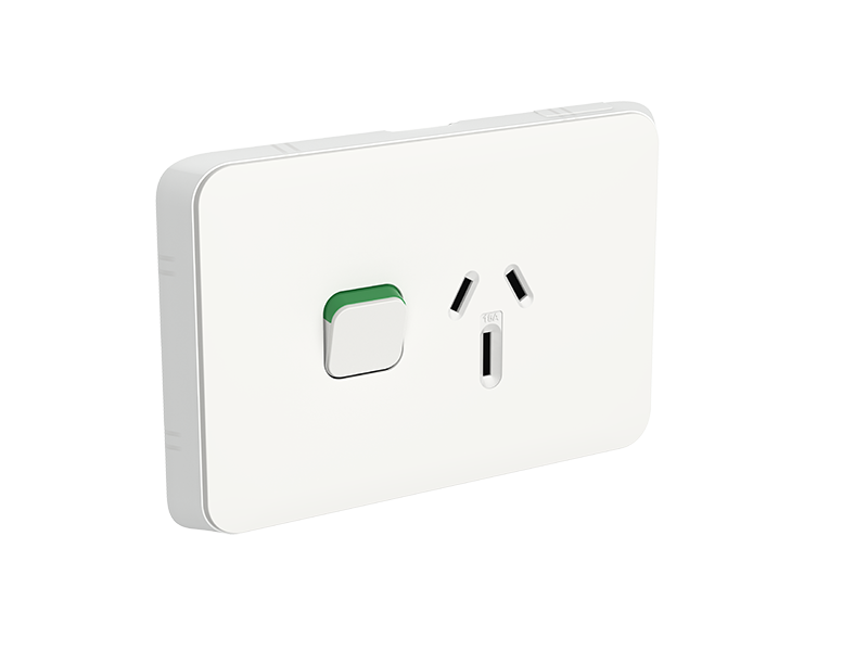 Clipsal Iconic Single Switch Socket Outlet, Horizontal Mount, 250V, 15A, Vivid White