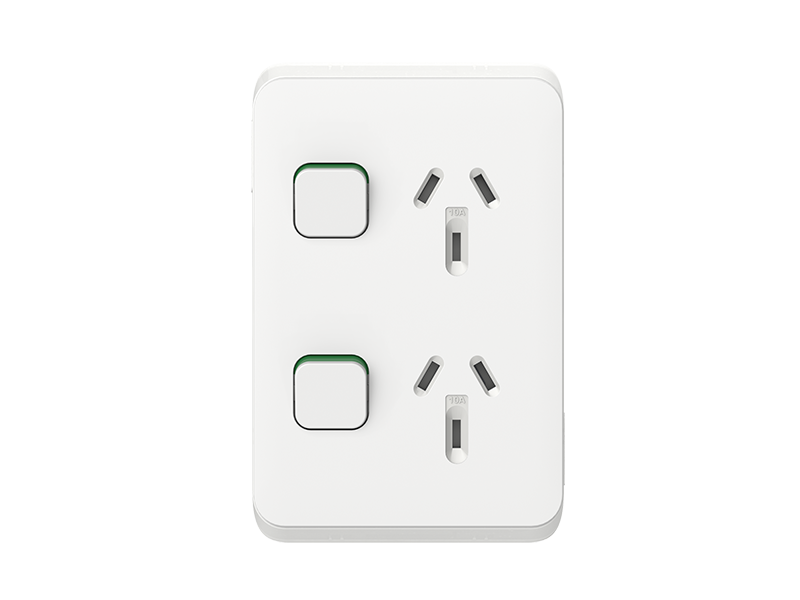 Clipsal Iconic Twin Switch Socket Outlet, Vertical Mount, 250V, 10A, Vivid White