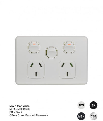 Image of Trader Flat Cat Power Point Switched 2 Gang 10A 250V~ With Removable Extra Switch (White, Slimline)