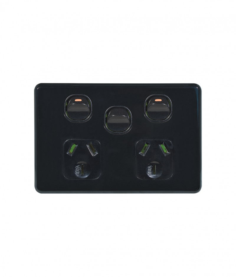 Trader Flat Cat Power Point Switched 2 Gang 10A 250V~ With Removable Extra Switch (White, Slimline)