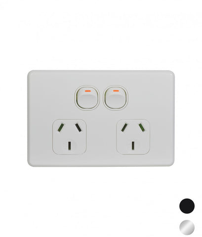 Image of Trader Flat Cat Power Point Switched 2 Gang 10A 250V~ (White, Slimline)