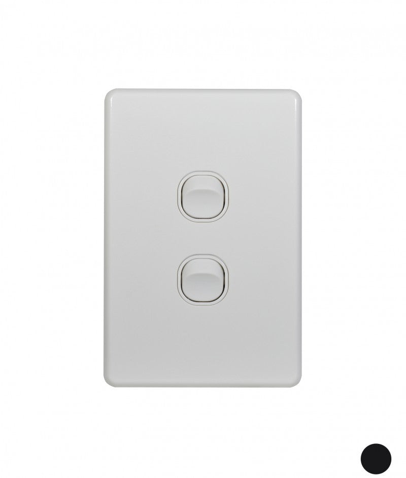 Trader Flat Cat Light Switch 2 Gang 10AX/16A 250V~ (White, Slimline)