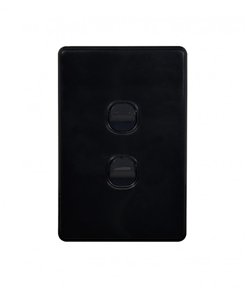 Trader Flat Cat Light Switch 2 Gang 10AX/16A 250V~ (White, Slimline)