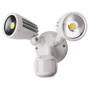 Martec 30W Tricolour LED Double Exterior Security Flood Light With PIR Sensor (White)
