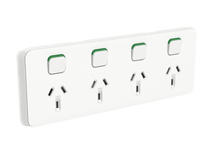 Clipsal Iconic Quad Switch Socket Outlet, Horizontal Mount, 250V, 10A, Vivid White