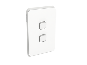 Clipsal Iconic Flush Switch, 2 Gang, Vertical Mount, 1-Way/2-Way, 250V, 10AX, Vivid White