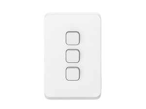 Clipsal Iconic Flush Switch, 3 Gang, Vertical Mount, 1-Way/2-Way, 250V, 10AX, Vivid White