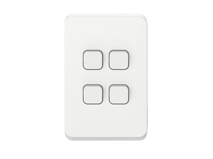 Clipsal Iconic Flush Switch, 4 Gang, Vertical Mount, 1-Way/2-Way, 250V, 10AX, Vivid White