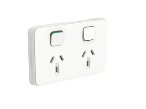 Clipsal Iconic Twin Switch Socket Outlet, Horizontal Mount, 250V, 10A, Vivid White