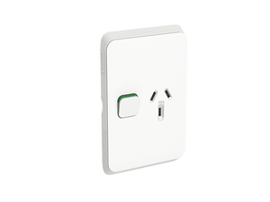 Clipsal Iconic Single Switch Socket Outlet, Vertical Mount, 250V, 10A, Vivid White