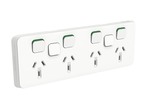 Clipsal Iconic Quad Switch Socket Outlet, Horizontal Mount, 250V, 10A with 2 Removable Extra Switch Apertures, Vivid White