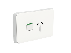 Clipsal Iconic Single Switch Socket Outlet, Horizontal Mount, 250V, 15A, Vivid White