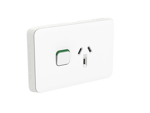 Clipsal Iconic Single Switch Socket Outlet, Horizontal Mount, 250V, 10A, Vivid White