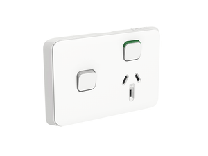 Clipsal Iconic Single Switch Socket Outlet, Horizontal Mount, 250V, 10A with Removable Extra Switch, Vivid White