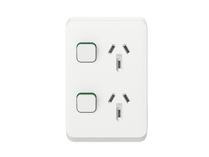 Clipsal Iconic Twin Switch Socket Outlet, Vertical Mount, 250V, 10A, Vivid White