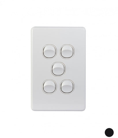 Image of Trader Puma 10A Light Switch, 5 Gang (White)